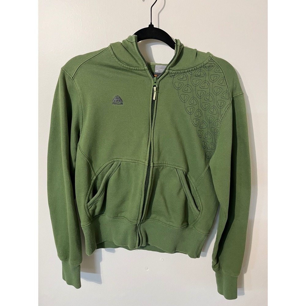 Nike ACG Womens Sage Green Full Zip Fleece Hoodie Embroidered Logo Size Medium